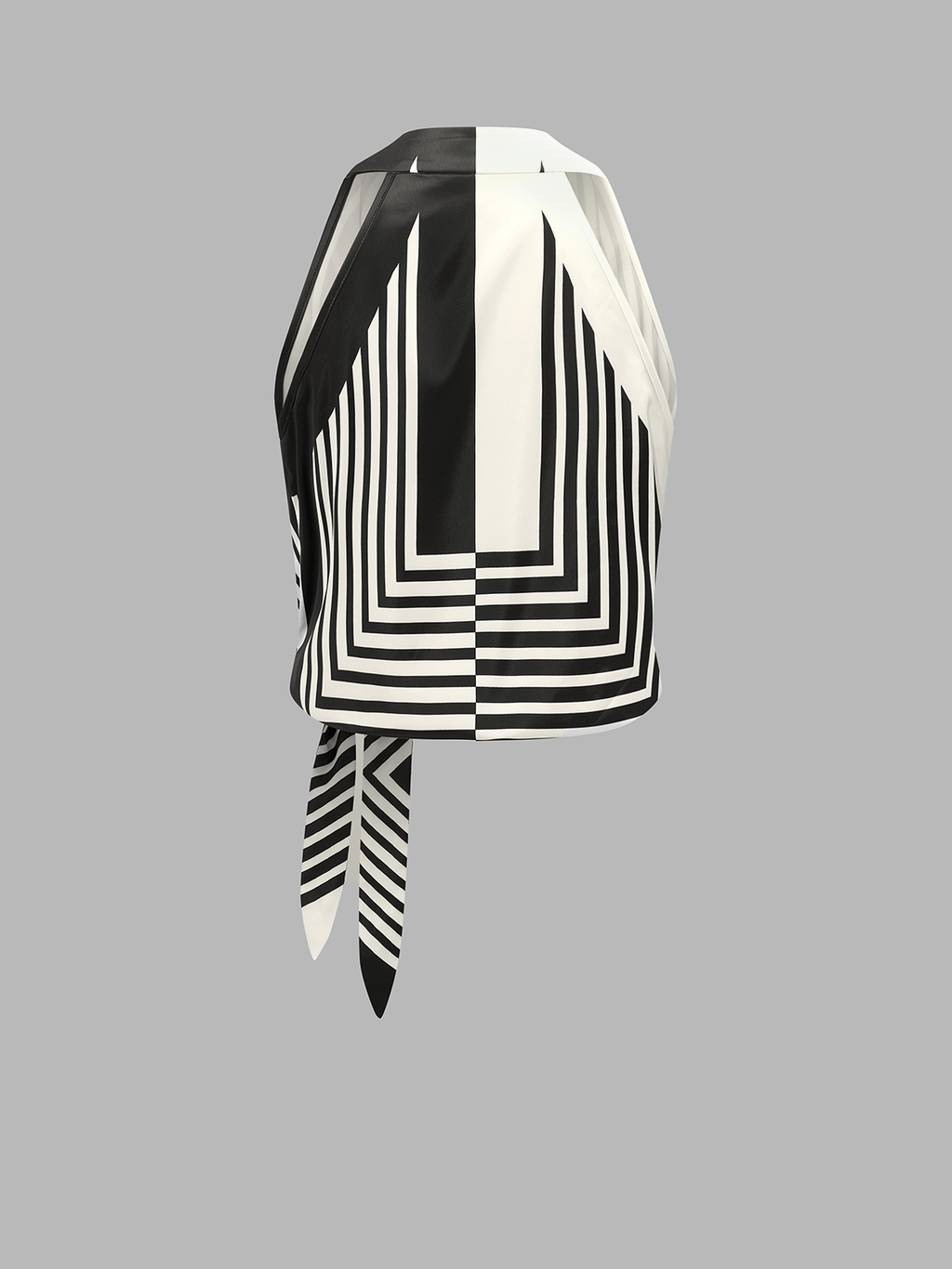 Geometric Stripe Halter Wrap Tie Satin Top