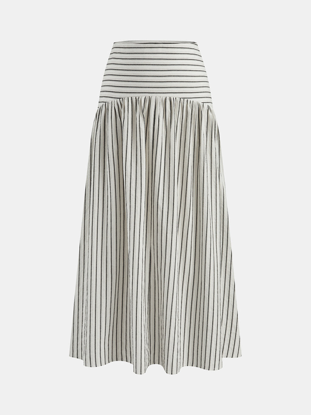 Mid Waist Striped Gathered Midi Skirt