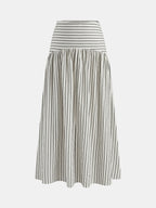 Mid Waist Striped Gathered Midi Skirt