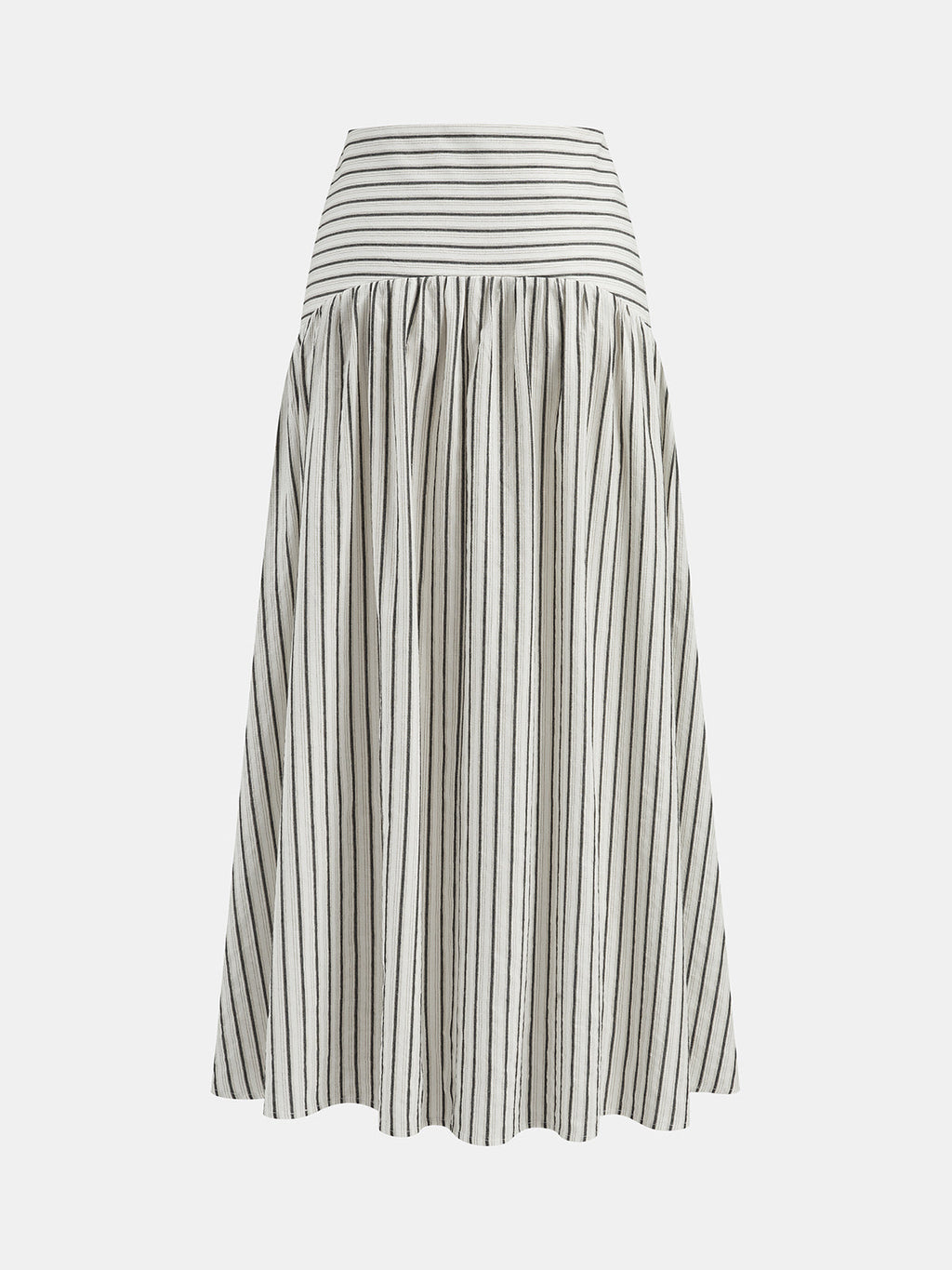 Mid Waist Striped Gathered Midi Skirt