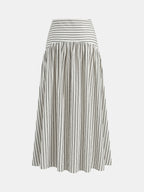 Mid Waist Striped Gathered Midi Skirt