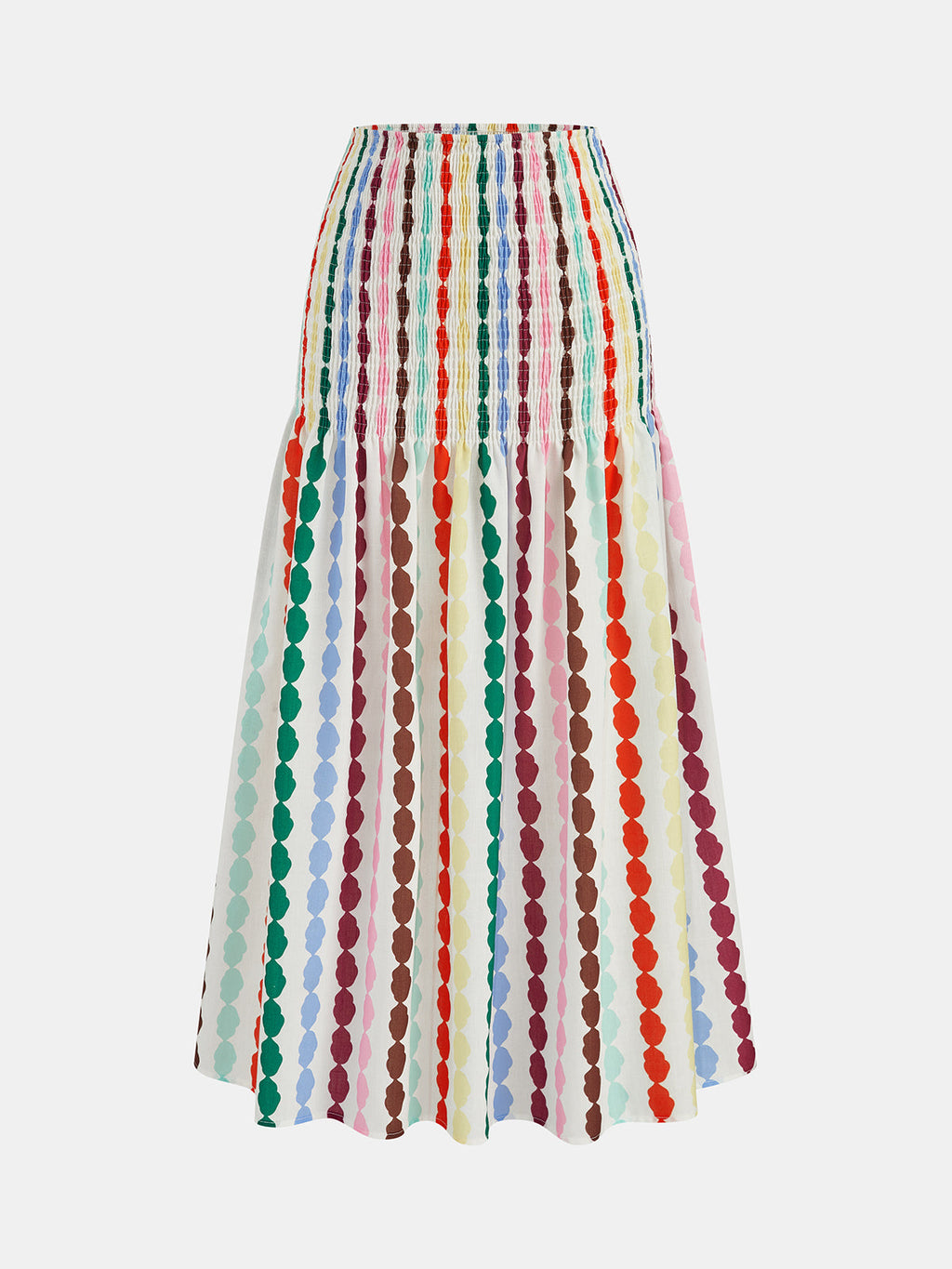 Rainbow Stripe Smocked Waist Midi Skirt