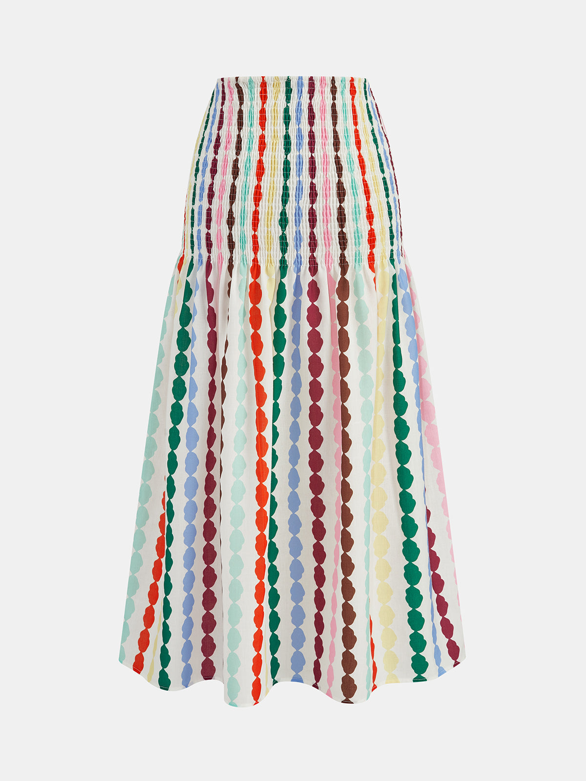 Rainbow Stripe Smocked Waist Midi Skirt