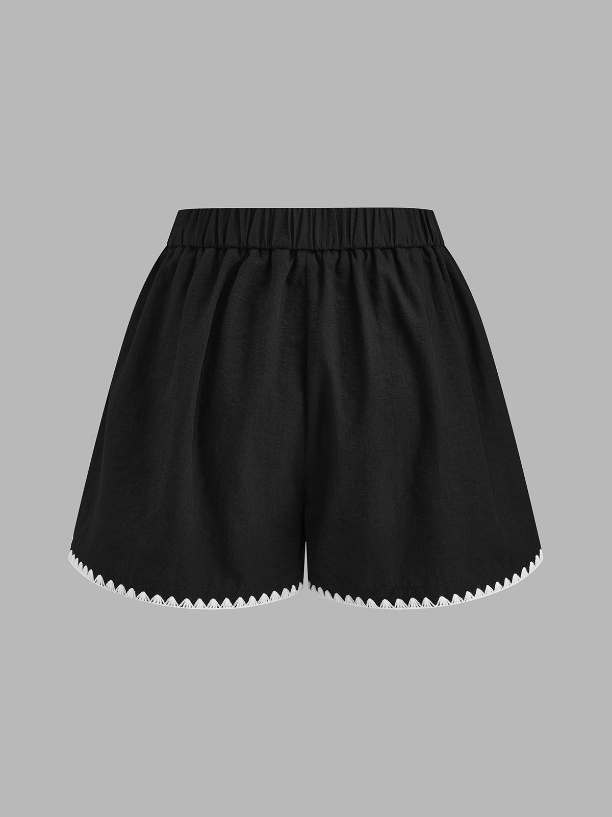 Casual Embroidered Trim Two Piece Shorts Set
