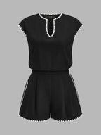 Casual Embroidered Trim Two Piece Shorts Set