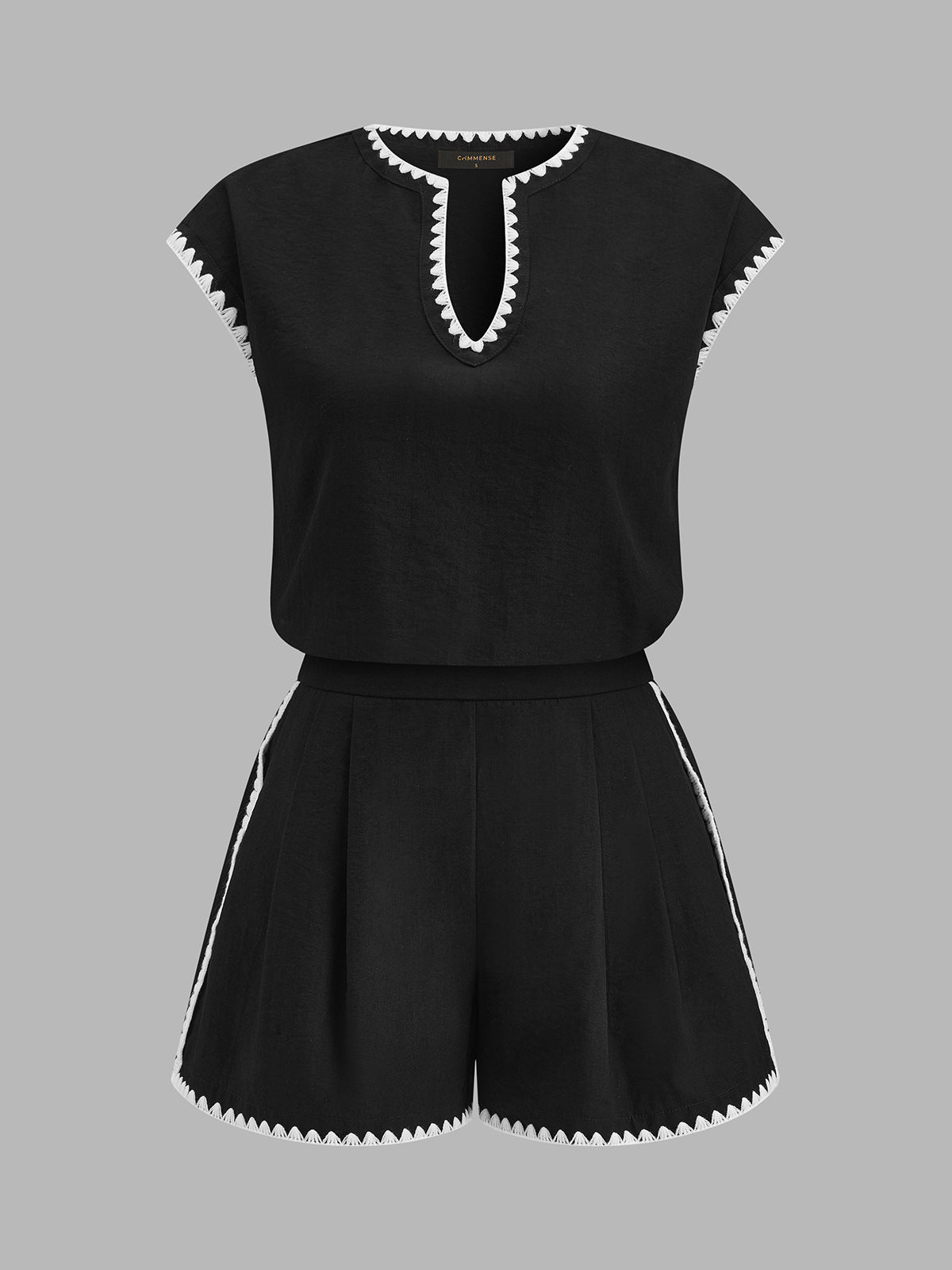 Casual Embroidered Trim Two Piece Shorts Set