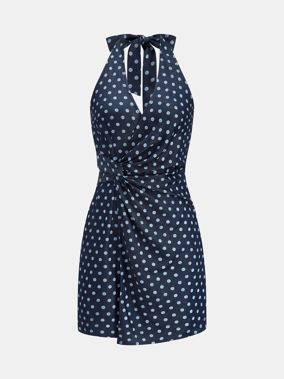 Halter Twist Polka Dot Tencel Mini Dress