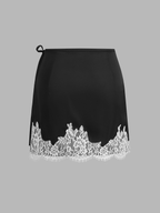 Lace Trim Wrap Mini Skirt