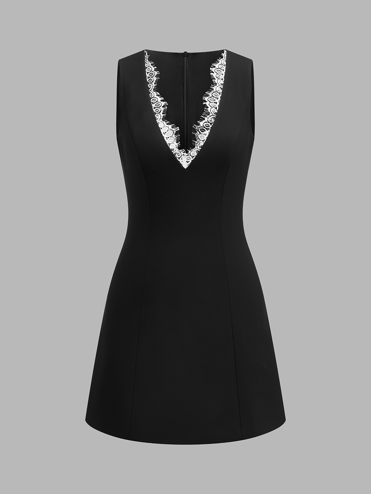 Lace Trim Deep V Sleeveless Mini Dress