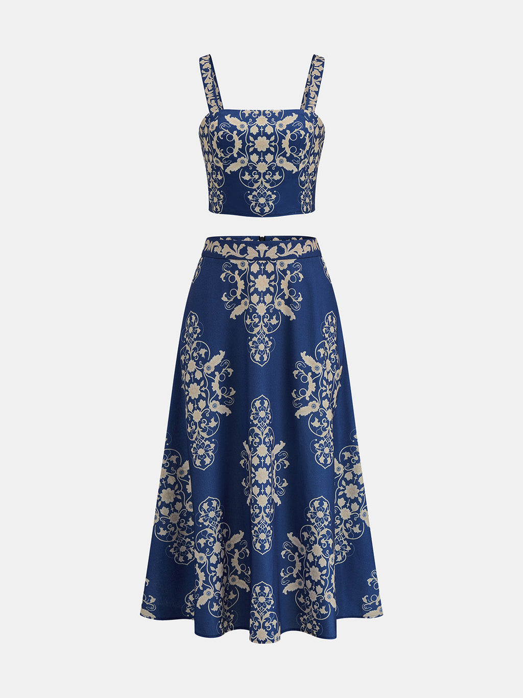 Baroque Print Cami Crop Top & Maxi Skirt Set