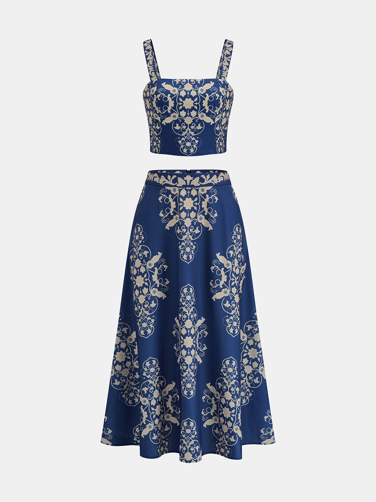 Baroque Print Cami Crop Top & Maxi Skirt Set