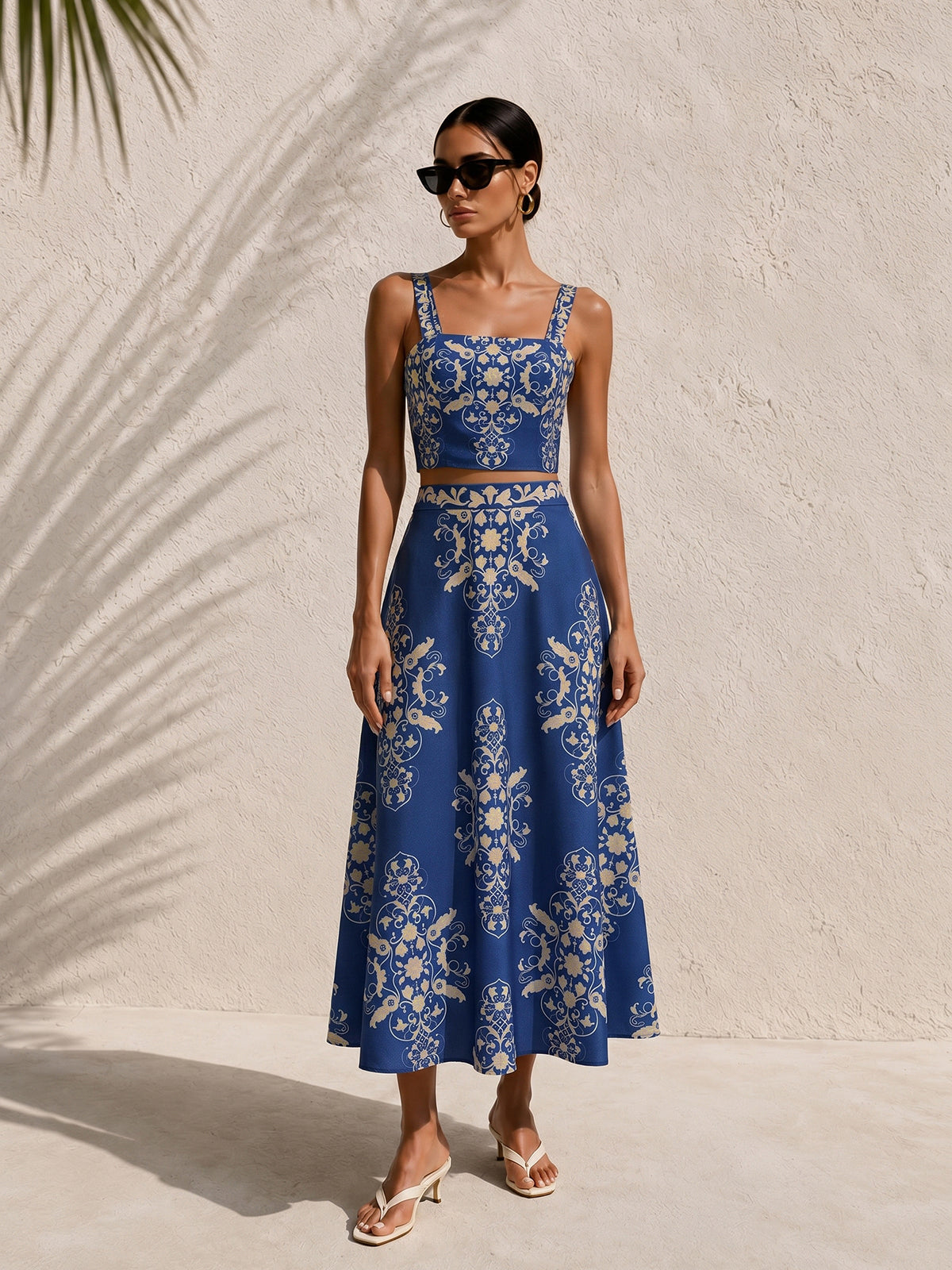 Baroque Print Cami Crop Top & Maxi Skirt Set