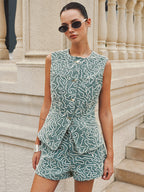 Cord Embroidery Sleeveless Denim Vest