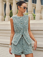 Cord Embroidery Sleeveless Denim Vest
