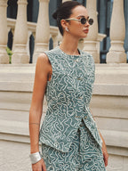 Cord Embroidery Sleeveless Denim Vest