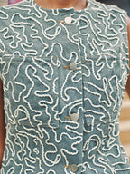 Cord Embroidery Sleeveless Denim Vest
