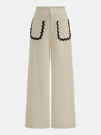 Cotton Linen Scallop Trim Two Piece Pants Set