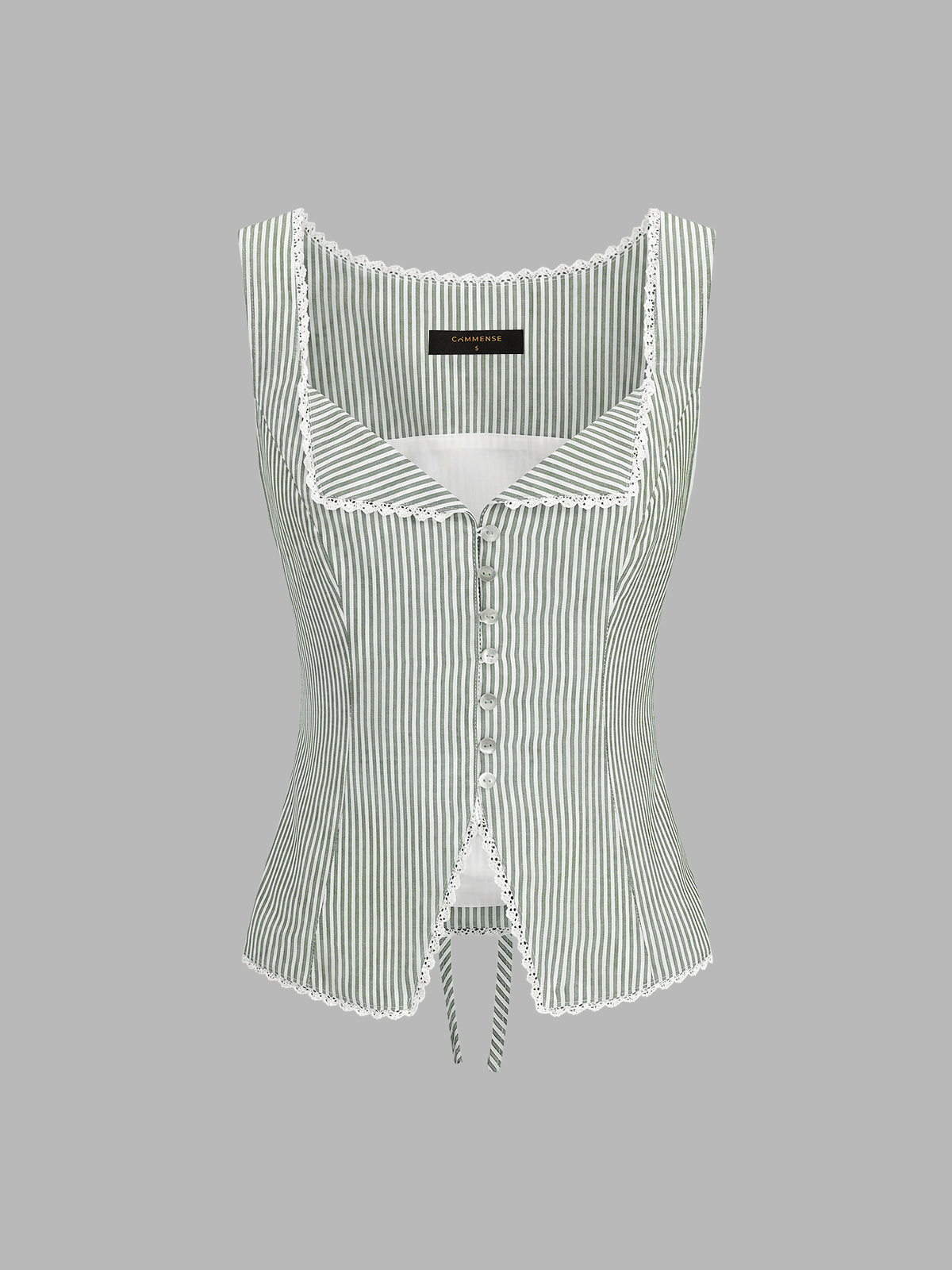 Striped Lace Trim Button-Front Tank Top