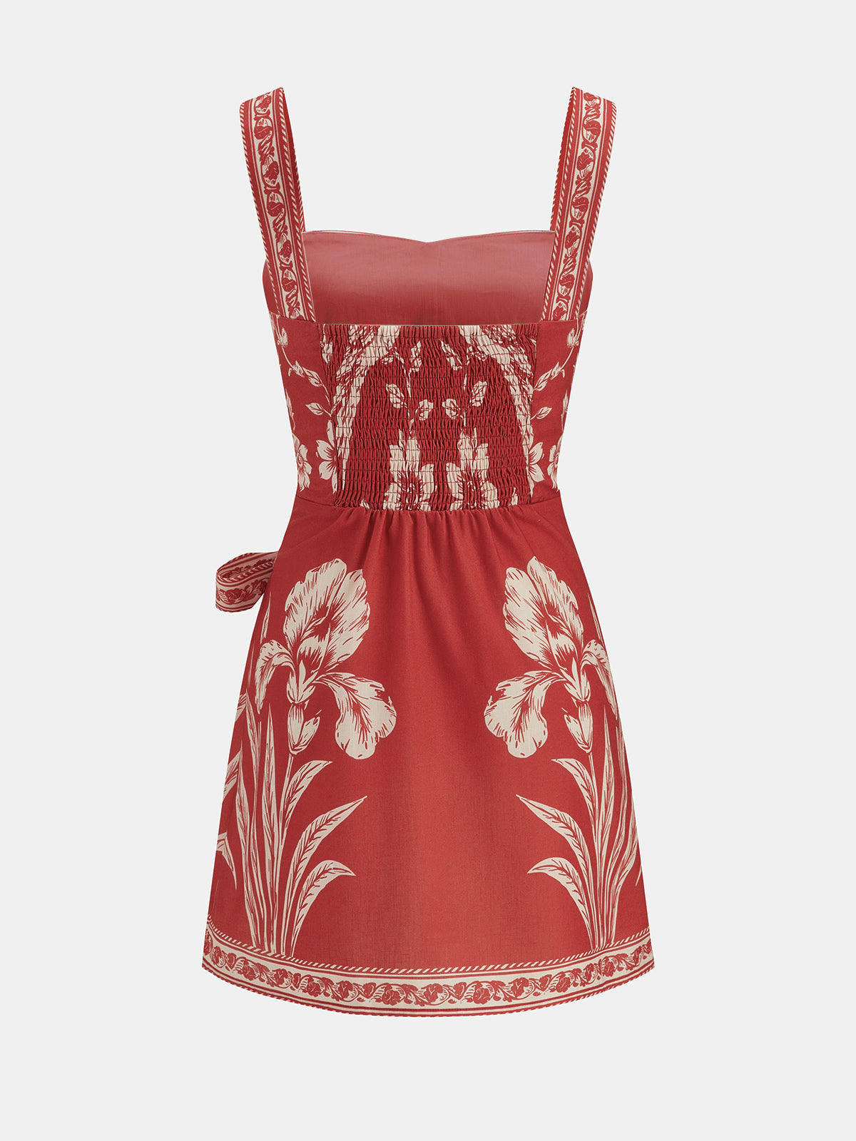 Floral Bird Print Wrap Tie Mini Dress