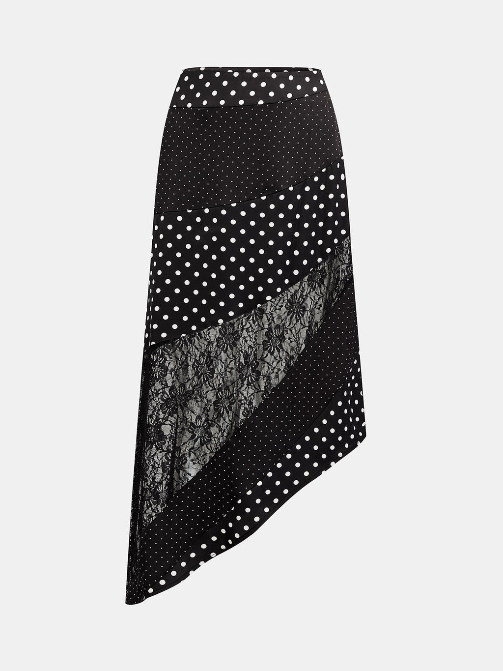 Polka Dot Lace Patchwork Asymmetric Midi Skirt