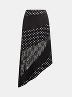 Polka Dot Lace Patchwork Asymmetric Midi Skirt