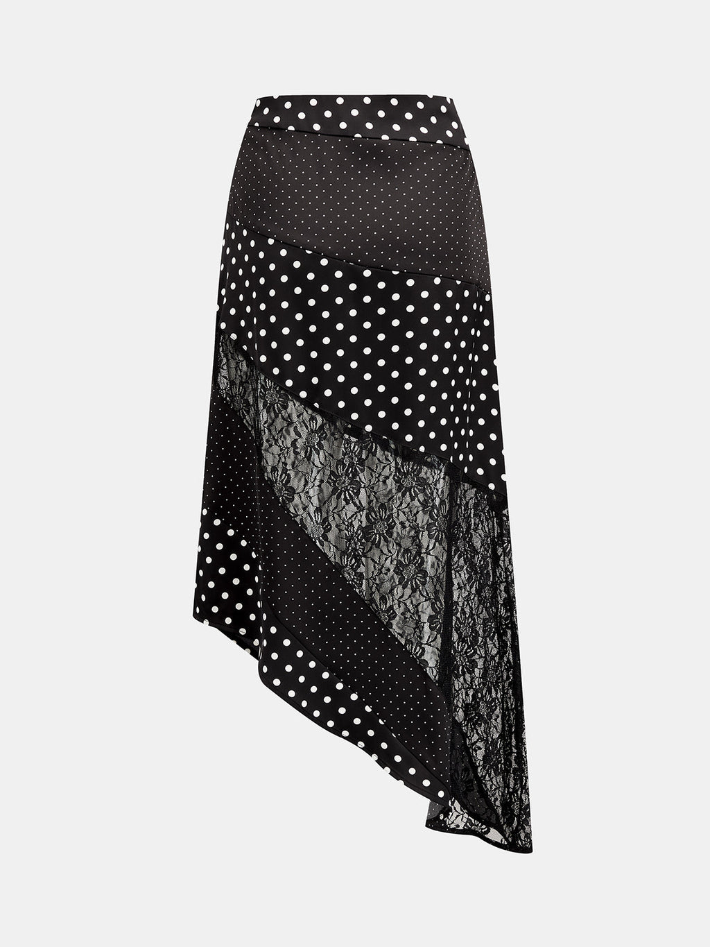 Polka Dot Lace Patchwork Asymmetric Midi Skirt