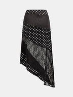 Polka Dot Lace Patchwork Asymmetric Midi Skirt