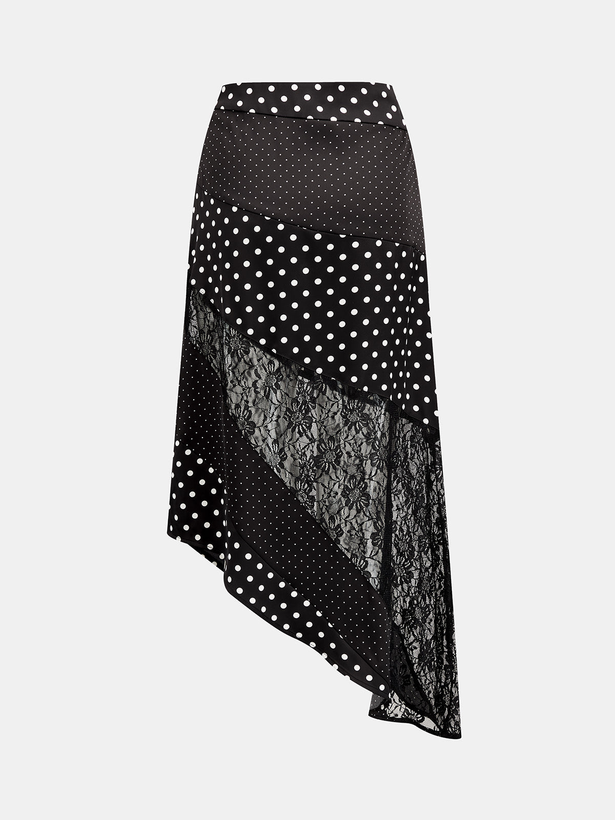 Polka Dot Lace Patchwork Asymmetric Midi Skirt