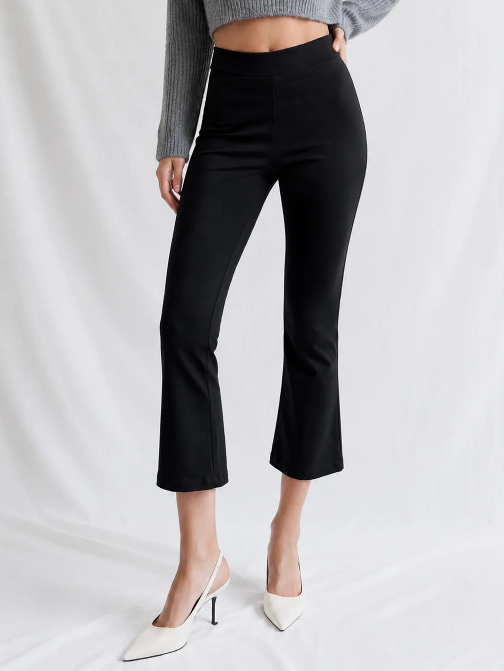 Stretchy Mid Waist Flared Capri Pants