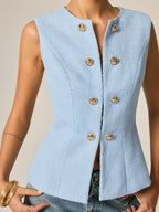 Metal Detail Tweed Casual Vest