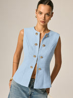 Metal Detail Tweed Casual Vest