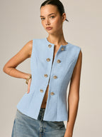 Metal Detail Tweed Casual Vest