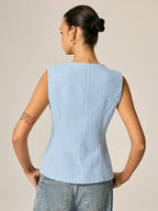 Metal Detail Tweed Casual Vest