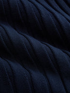 Contrast Piping Collared Rib Knit Midi Dress