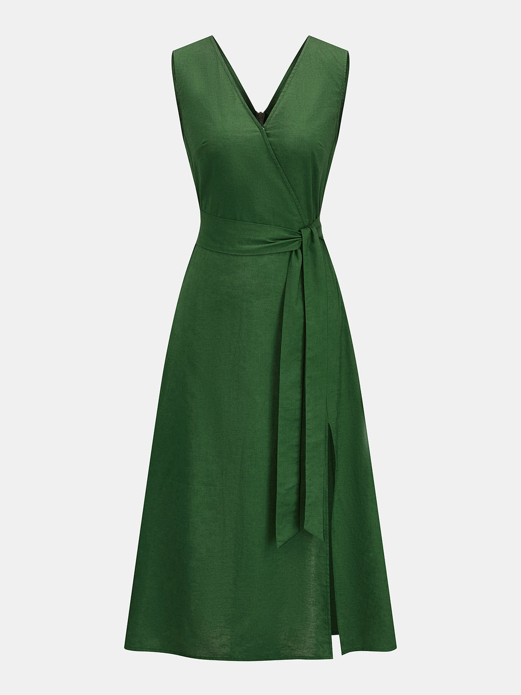 Wrap Tie Sleeveless Cotton Linen Midi Dress