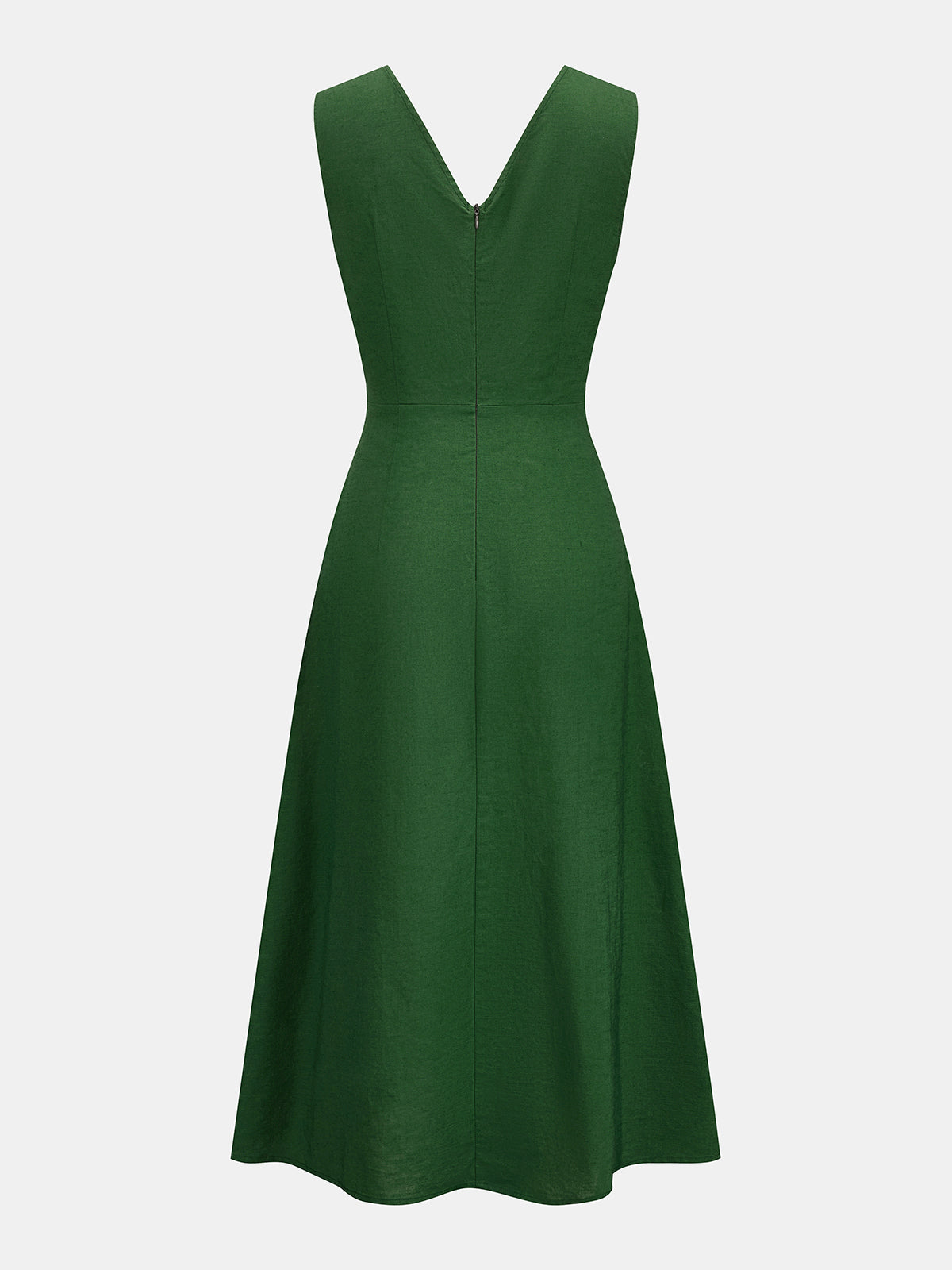 Wrap Tie Sleeveless Cotton Linen Midi Dress