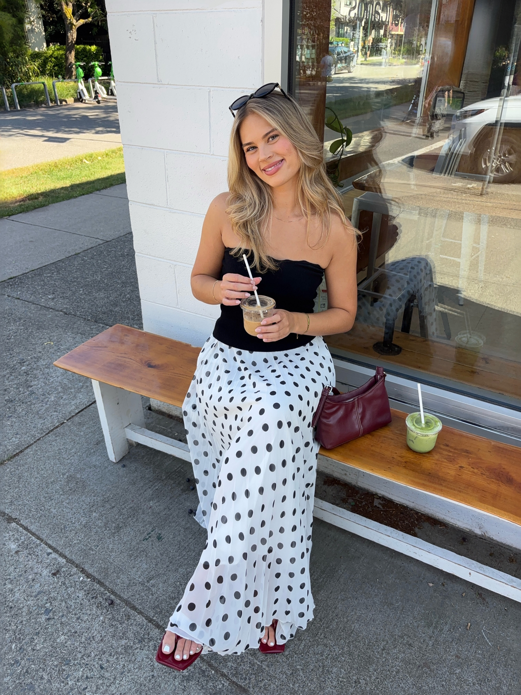 Pleated Polka Dot Maxi Skirt