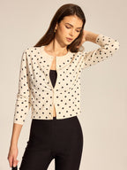 Polka Dot Button-Front Knit Cardigan