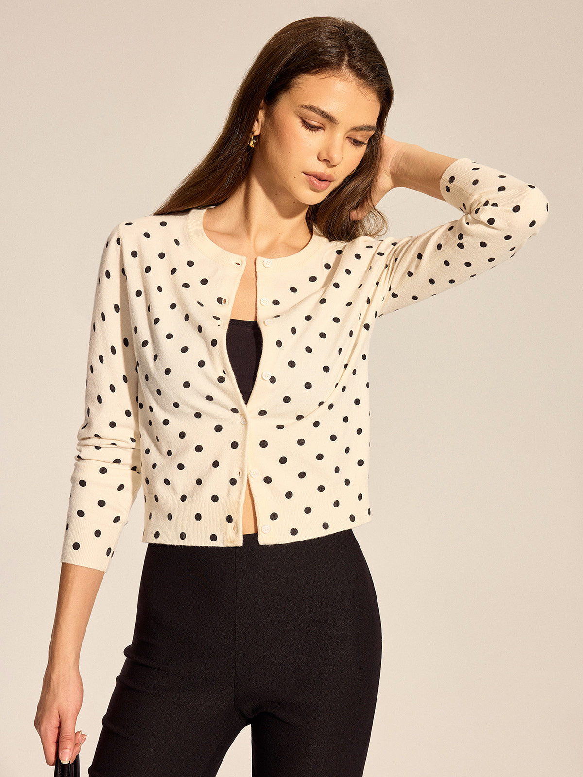 Polka Dot Button-Front Knit Cardigan
