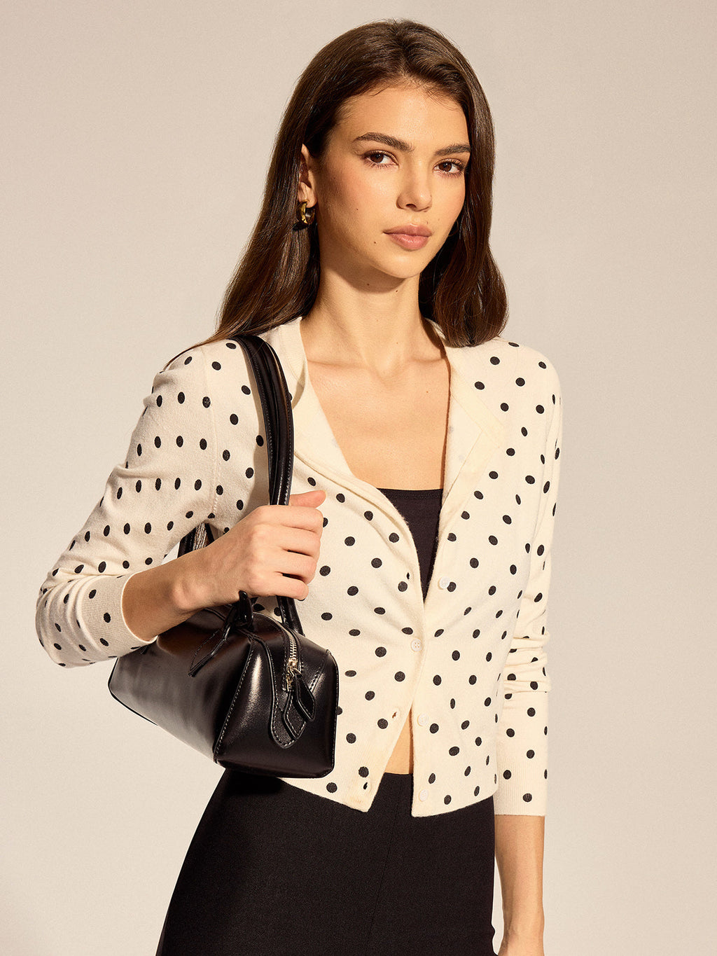 Polka Dot Button-Front Knit Cardigan