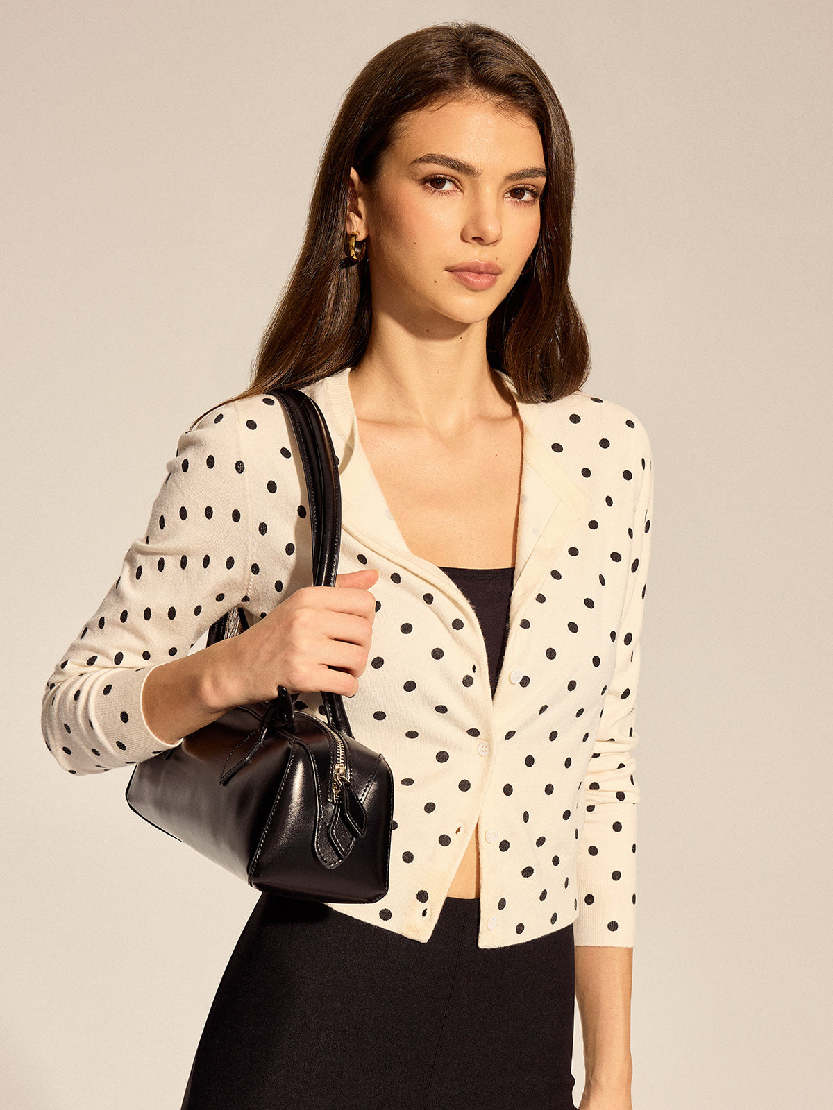 Polka Dot Button-Front Knit Cardigan