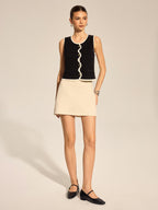 Wavy Trim Metal Button Knit Vest