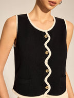 Wavy Trim Metal Button Knit Vest