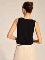 Wavy Trim Metal Button Knit Vest
