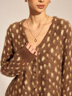 V Neck Spotted Fluffy Knit Cardigan