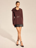 Cowl Neck Belted Knit Tunic