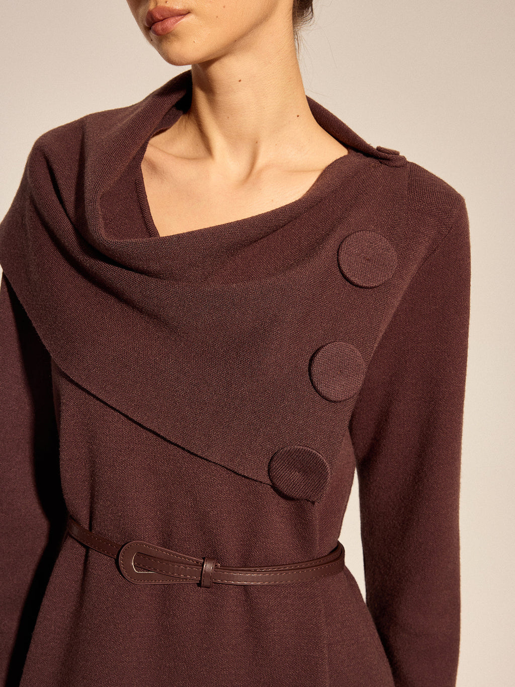 Cowl Neck Belted Knit Tunic