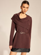 Cowl Neck Belted Knit Tunic