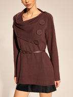 Cowl Neck Belted Knit Tunic