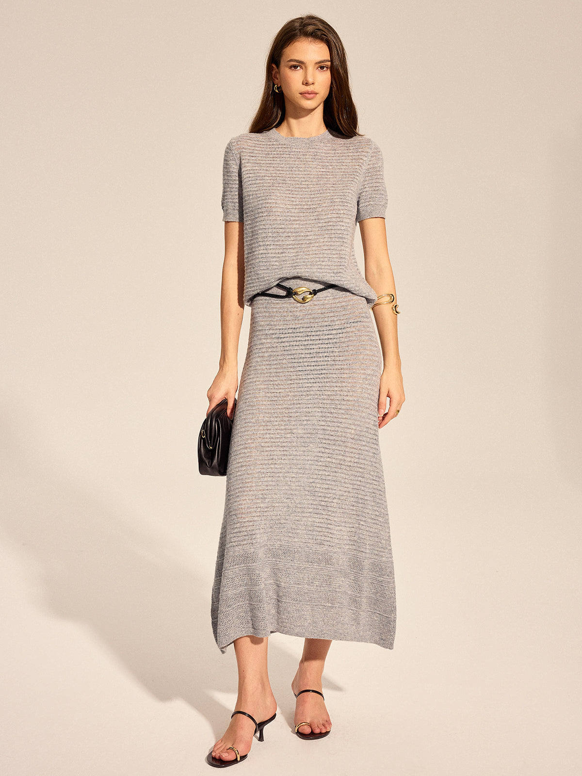 Wool Blend Hollow Two Piece Skirt Set